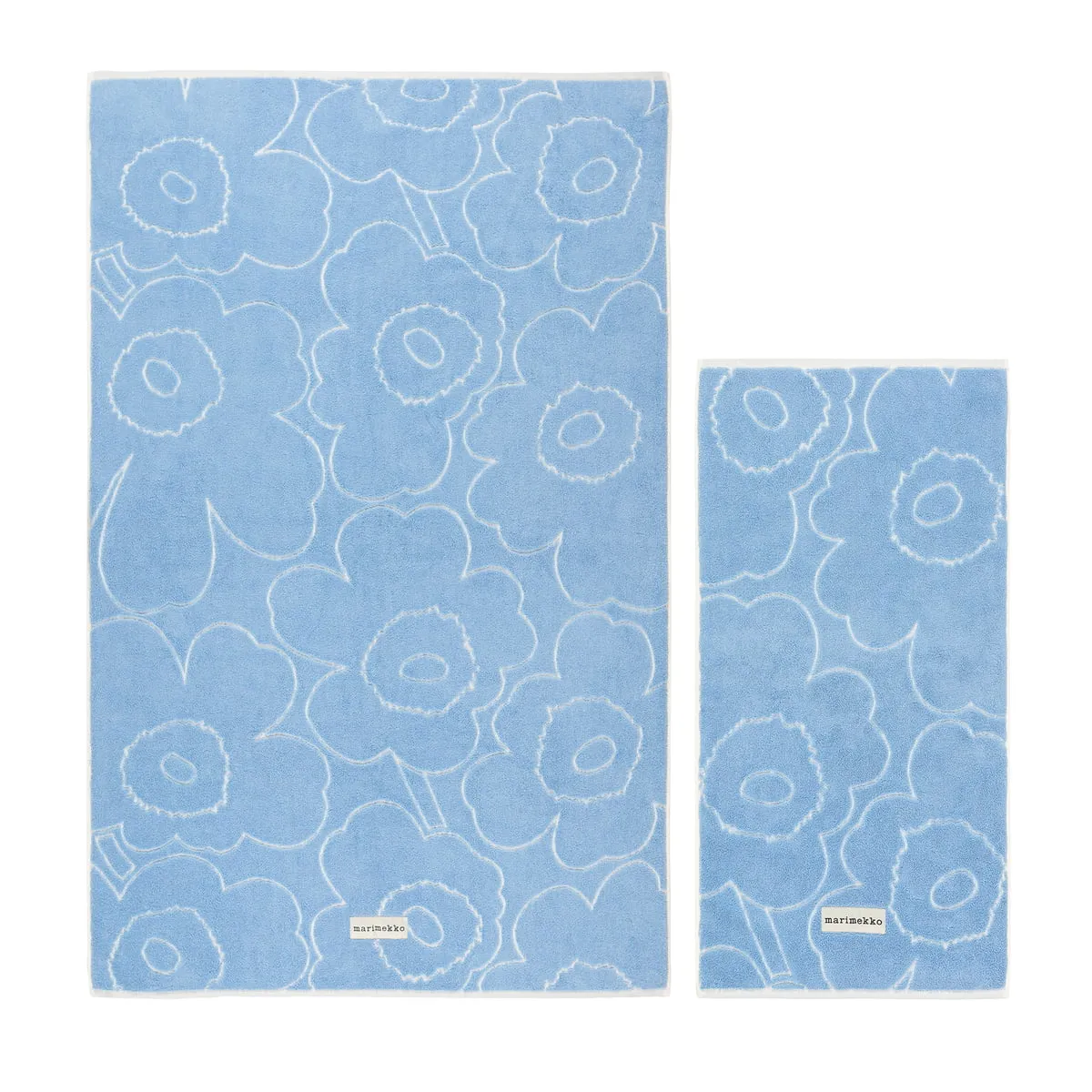 Marimekko - Piirto Unikko bath towel & Towel, light blue / off-white (set of 2)